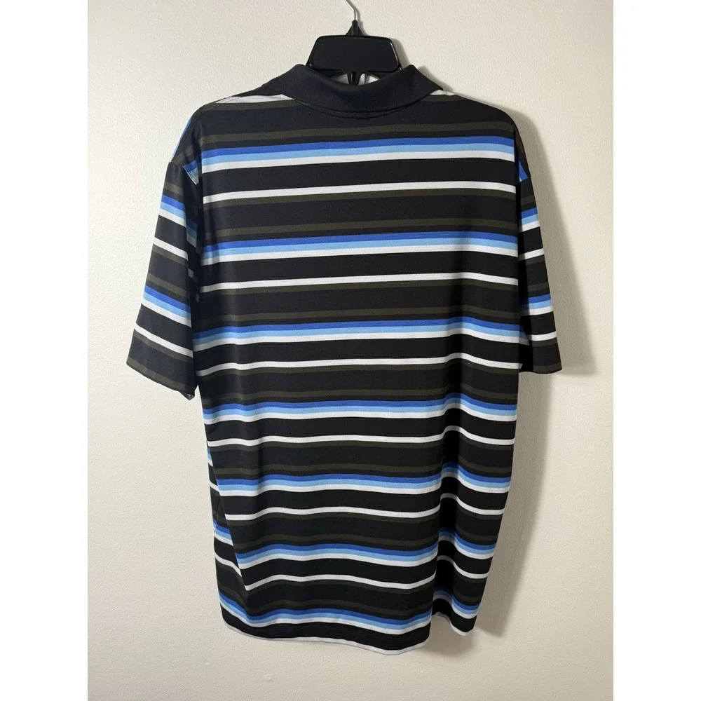 Nike Tour Performance Golf Polo Large Polyester Blue Striped Dri-FIT Sporty‎